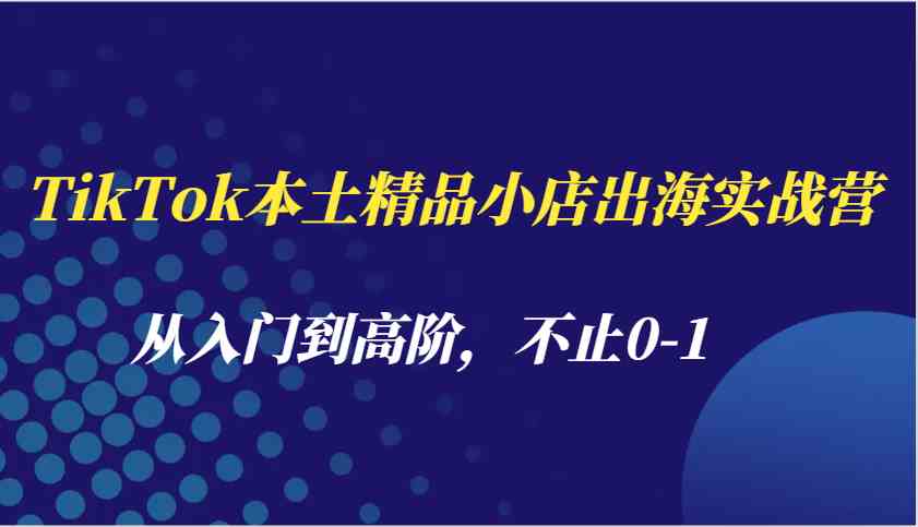 TikTok本土精品小店出海实战营，从入门到高阶，不止0-1 - 来及网络