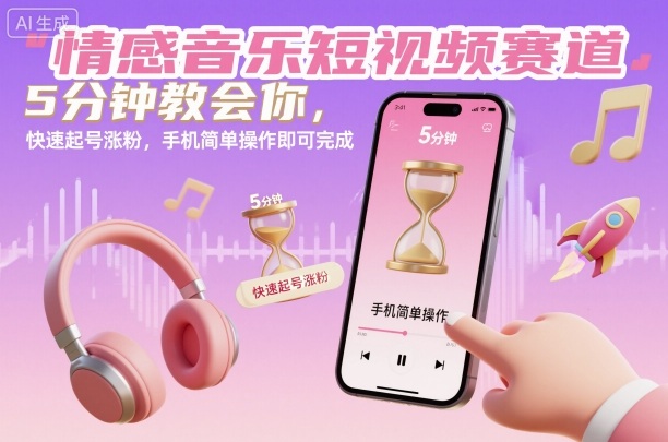 情感音乐短视频赛道，5分钟教会你，快速起号涨粉，手机简单操作即可完成 - 来及网络