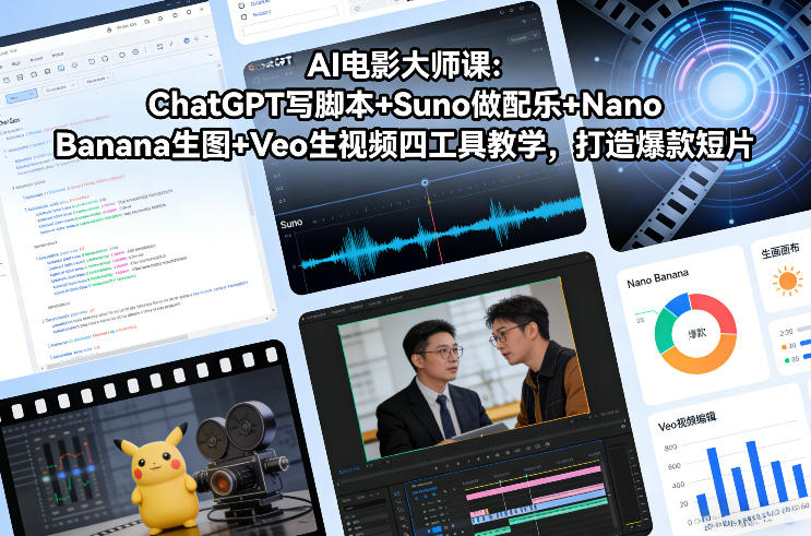 AI电影大师课：ChatGPT写脚本+Suno做配乐+Nano Banana生图+Veo生视频，打造爆款短片 - 来及网络