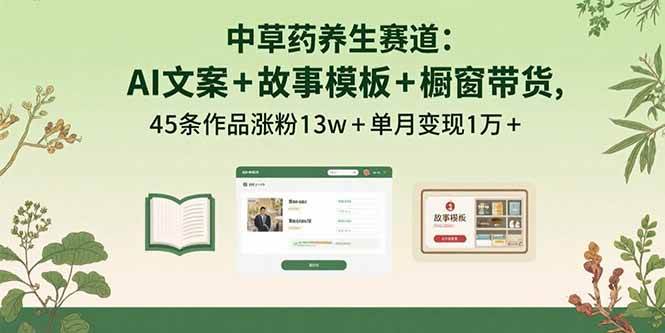（15925期）中草药养生赛道：AI文案+故事模板+橱带货，45条作品涨粉13w+单月变现1万+ - 来及网络
