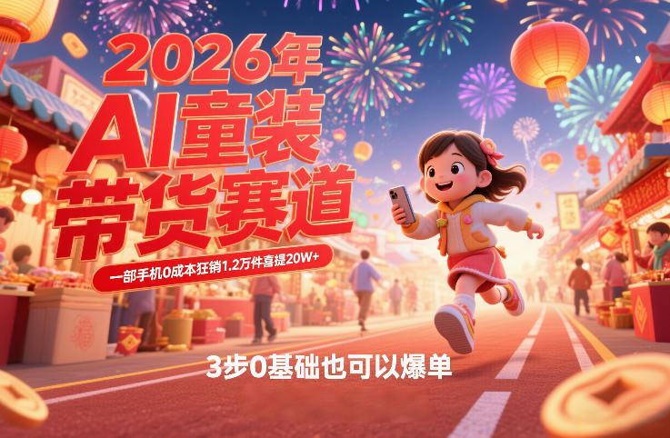 AI童装新春带货赛道，一部手机0成本狂销1.2万件喜提20W+，3步0基础也可以爆单 - 来及网络
