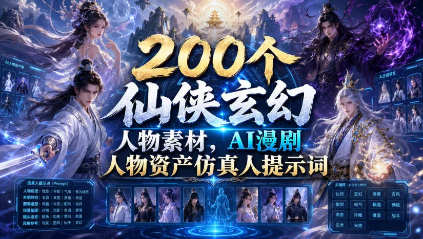200个仙侠玄幻人物素材，AI漫剧人物资产仿真人提示词 - 来及网络