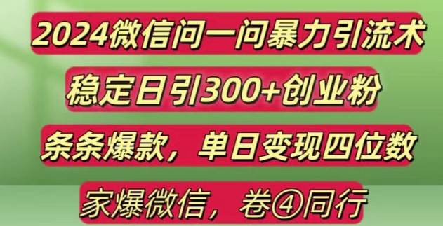 2024最新微信问一问暴力引流300+创业粉,条条爆款单日变现四位数【揭秘】 - 来及网络