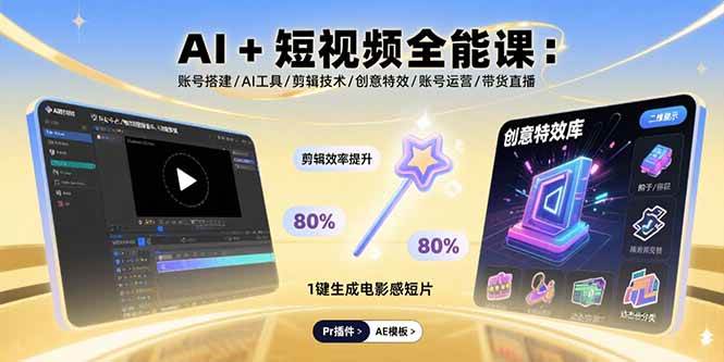（15862期）AI+短视频全能课：账号搭建/AI工具/剪辑技术/创意特效/账号运营/带货直播 - 来及网络
