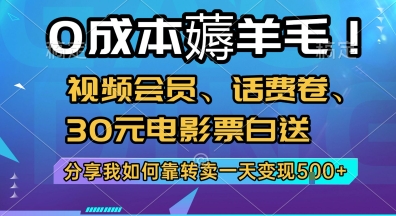 0成本薅羊毛!视频会员、话费卷、30元电影票白送，分享我如何靠转卖一天变现5张+【揭秘】 - 来及网络
