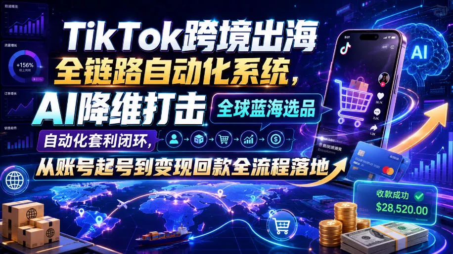 TikTok跨境出海全链路自动化系统，AI降维打击全球蓝海选品自动化套利闭环，从账号起号到变现回款全流程落地(2026年7月) - 来及网络