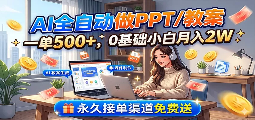AI全自动做PPT/教案，一单500+，0基础小白月入2W，永久接单渠道免费送 - 来及网络