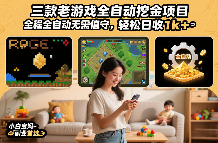 三款老游戏全自动挖金项目，全程全自动无需值守，轻松日收1k+，小白宝妈副业首选【揭秘】 - 来及网络