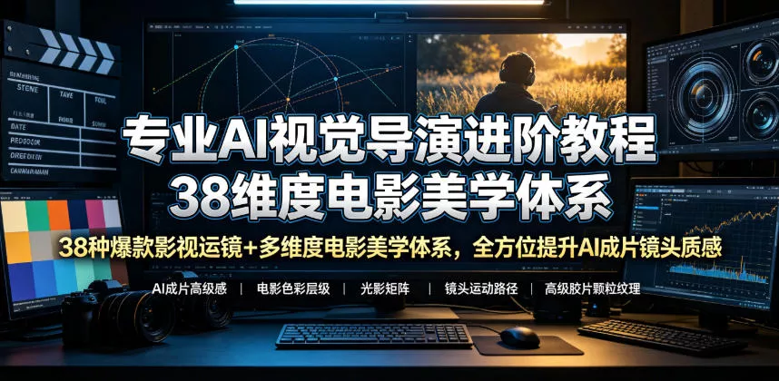 专业AI视觉导演进阶教程，38种爆款影视运镜+多维度电影美学体系，全方位提升AI成片高级感与镜头质感 - 来及网络