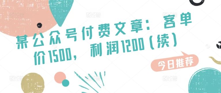 某公众号付费文章：客单价1500，利润1200(续)，市场几乎可以说是空白的 - 来及网络