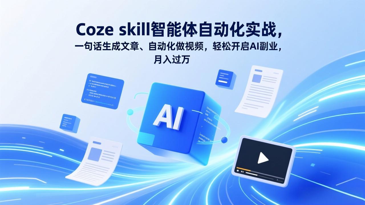 Coze skill智能体自动化实战，一句话生成文章、自动化做视频，轻松开启AI副业，月入过万 - 来及网络