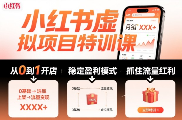 小红书虚拟项目特训课，帮你从0到1打造稳定盈利的店铺，抓住流量红利(更新9月) - 来及网络