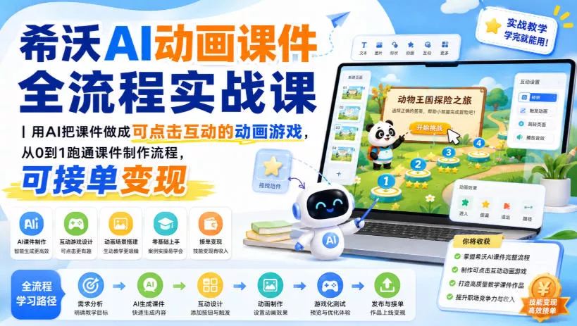 希沃AI动画课件全流程实战课｜用AI把课件做成可点击互动的动画游戏，从0到1跑通课件制作流程，可接单变现 - 来及网络