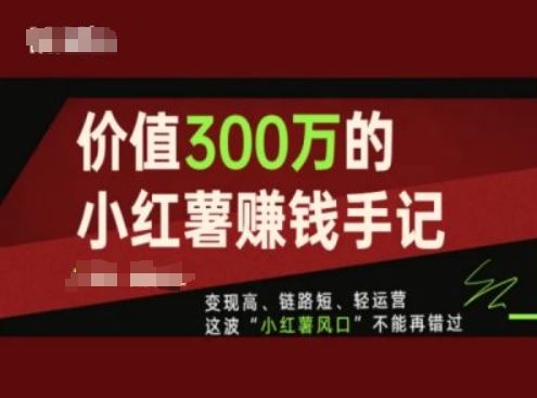 价值300万的小红书赚钱手记，变现高、链路短、轻运营，这波“小红薯风口”不能再错过 - 来及网络