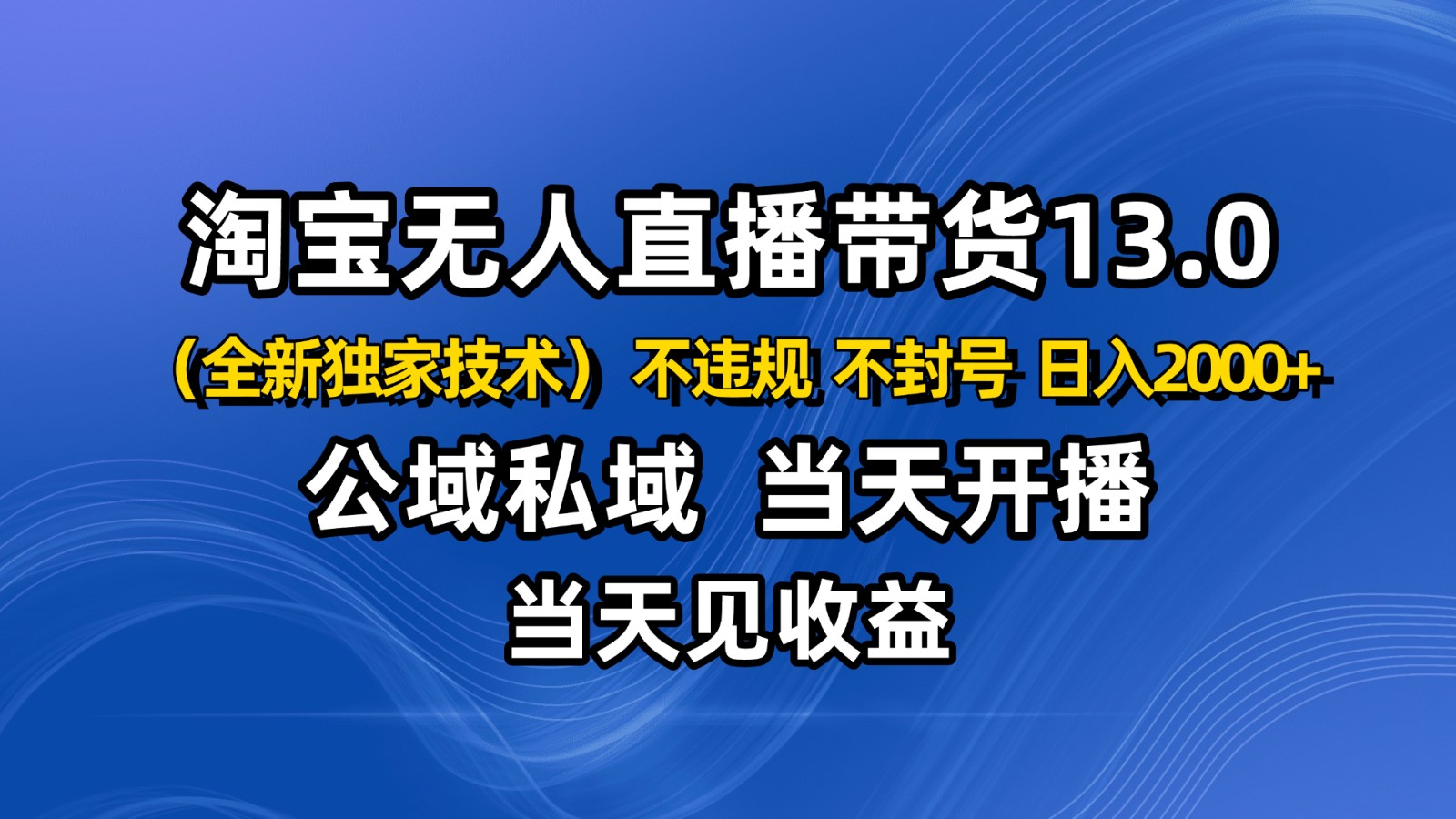 淘宝无人直播13.0，公域私域技术，不封号，不违规 布局下半年旺季赛道，日入2000+ - 来及网络
