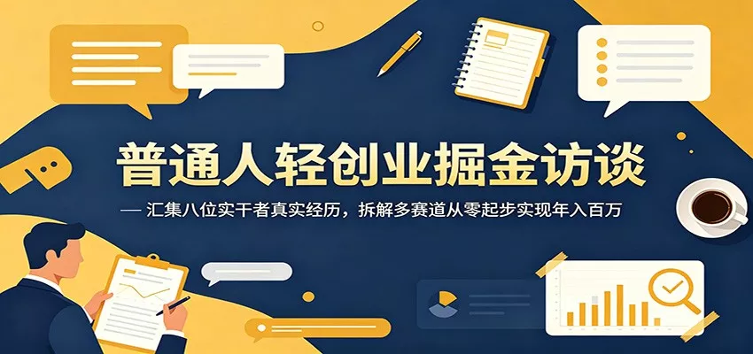 普通人轻创业掘金访谈：汇集八位实干者真实经历，拆解多赛道从零起步实现年入百万 - 来及网络