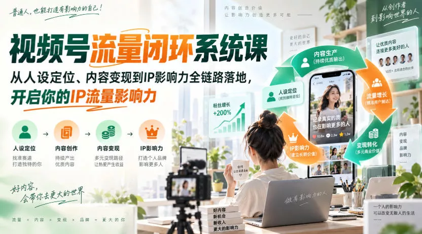 视频号流量闭环系统课，从人设定位、内容变现到IP影响力全链路落地，开启你的IP流量影响力 - 来及网络