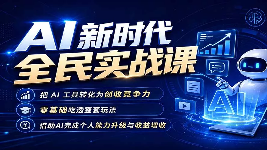 AI新时代全民实战课，把 AI 工具转化为创收竞争力，零基础吃透整套玩法，借助AI完成个人能力升级与收益增收。 - 来及网络