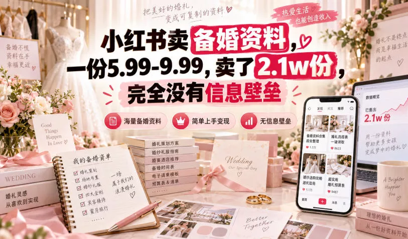 小红书卖备婚资料，一份5.99-9.99，卖了2.1w份，完全没有信息壁垒 - 来及网络