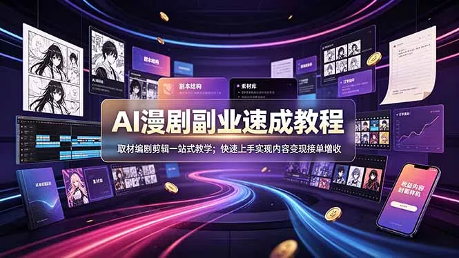 AI漫剧副业速成教程，取材编剧剪辑一站式教学；快速上手实现内容变现接单增收 - 来及网络