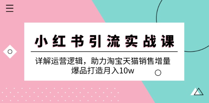 小红书引流实战课：详解运营逻辑，助力淘宝天猫销售增量，爆品打造月入10w - 来及网络