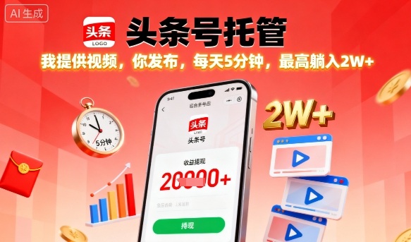 【头条号托管】我提供视频，你发布，每天5分钟，最高躺入2W+【揭秘】 - 来及网络