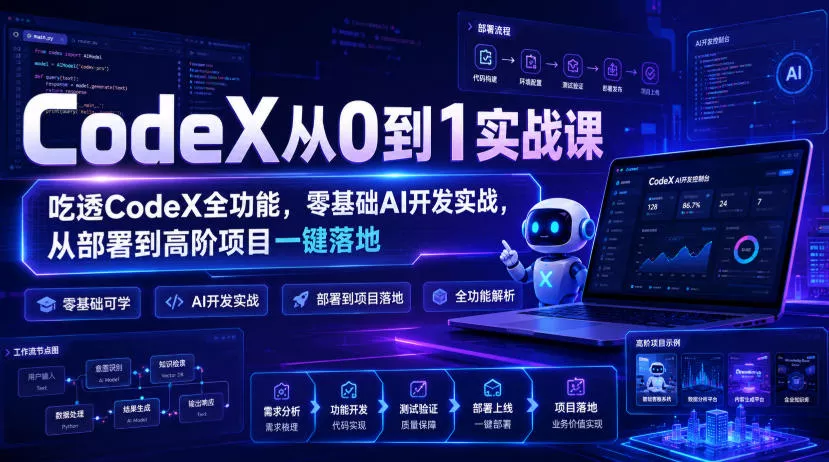 CodeX从0到1实战课，吃透CodeX全功能，零基础AI开发实战，从部署到高阶项目一键落地 - 来及网络