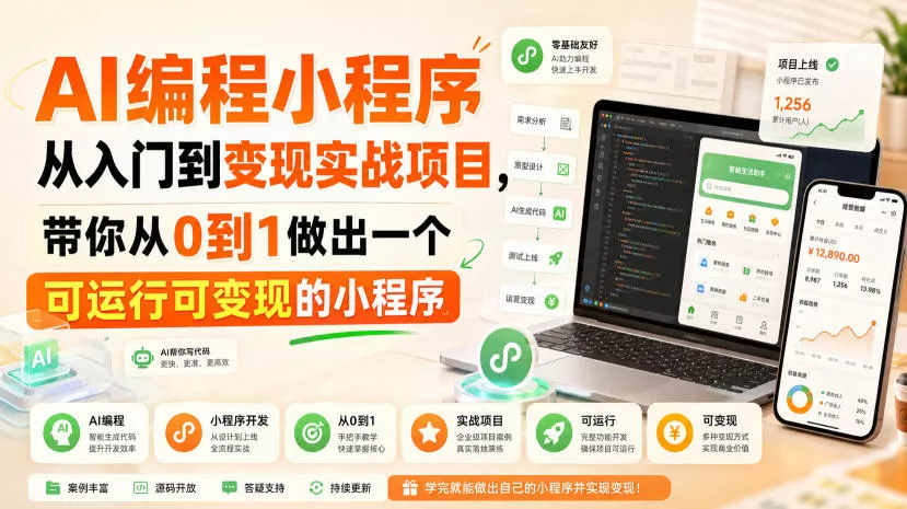 AI编程小程序从入门到变现实战项目，带你从0到1做出一个可运行可变现的小程序 - 来及网络