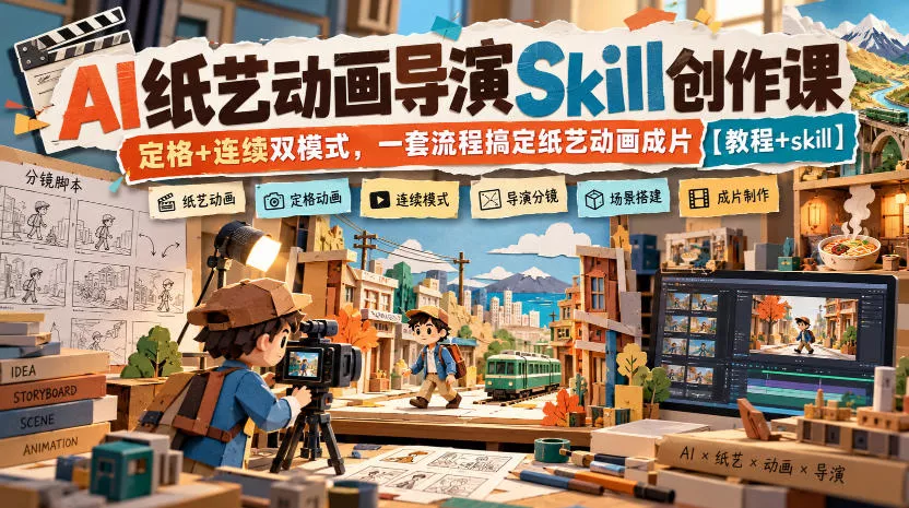 AI纸艺动画导演Skill创作课｜定格+连续双模式，一套流程搞定纸艺动画成片【教程+skill】 - 来及网络