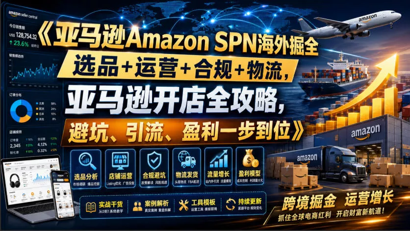 亚马逊Amazon SPN海外掘全，选品+运营+合规+物流，亚马逊开店全攻略，避坑、引流、盈利一步到位 - 来及网络