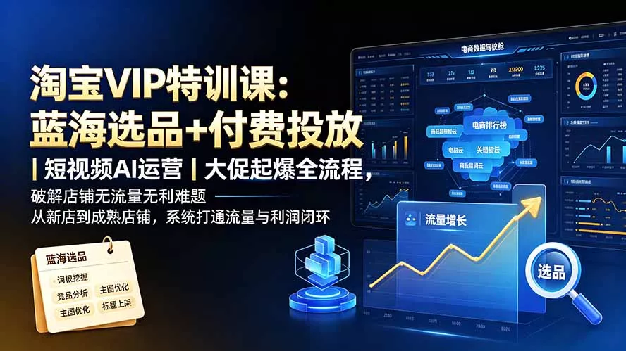 淘宝VIP特训课-更新：蓝海选品+付费投放｜短视频AI运营｜大促起爆全流程，破解店铺无流量无利润难题 - 来及网络