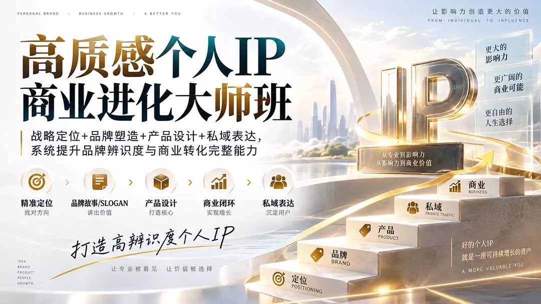 高质感个人IP商业进化大师班：战略定位+品牌塑造+产品设计+私域表达，系统提升品牌辨识度与商业转化完整能力 - 来及网络