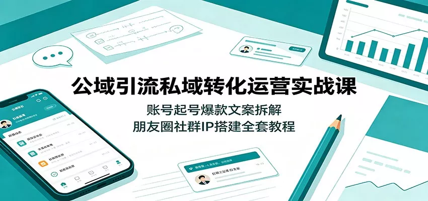 公域引流私域转化运营实战课：账号起号爆款文案拆解，朋友圈社群IP搭建全套教程 - 来及网络