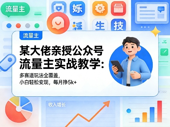 某大佬亲授公众号流量主实战教学：多赛道玩法全覆盖，小白轻松变现，每月多挣5k+ - 来及网络