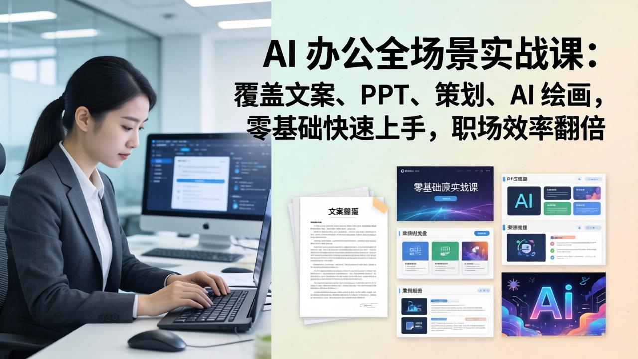 AI 办公全场景实战课：覆盖文案、PPT、策划、AI 绘画，零基础快速上手，职场效率翻倍 - 来及网络
