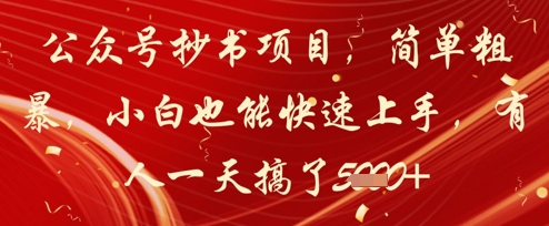 公众号抄书项目，简单粗暴，小白也能快速上手，有人一天搞了1k+ - 来及网络