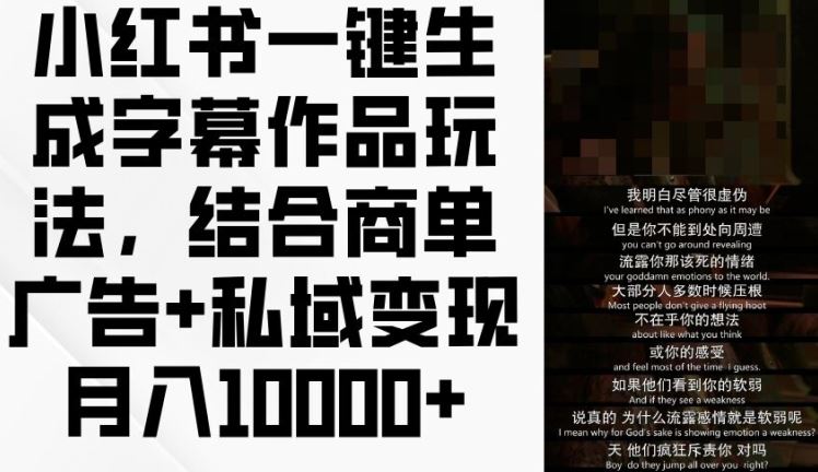 小红书一键生成字幕作品玩法，结合商单广告+私域变现月入1w+【揭秘】 - 来及网络