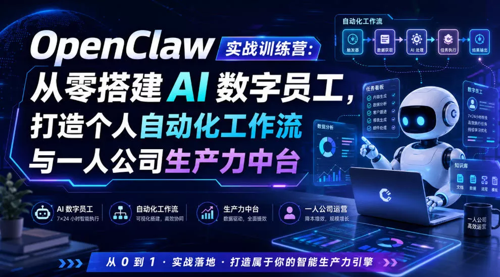 OpenClaw实战训练营：从零搭建AI数字员工，打造个人自动化工作流与一人公司生产力中台 - 来及网络
