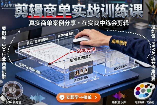 剪辑商单实战训练课，真实商单案例分享，在实战中练会剪辑 - 来及网络