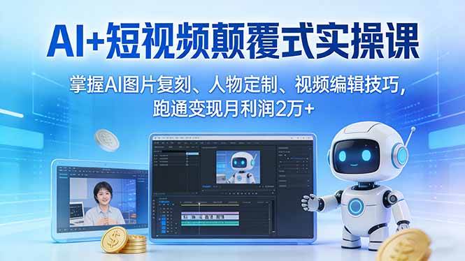 （17454期）AI+短视频颠覆式实操课：掌握AI图片复刻、人物定制、视频编辑技巧，跑通变现月利润2万+ - 来及网络