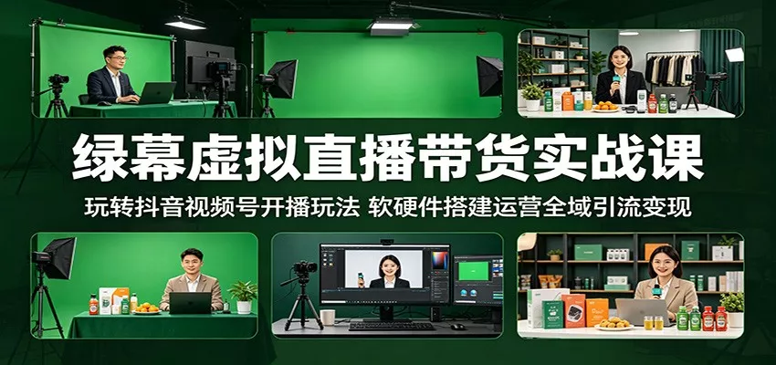 绿幕虚拟直播带货实战课：玩转抖音视频号开播玩法，软硬件搭建运营全域引流变现 - 来及网络