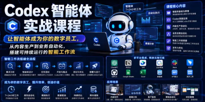 Codex智能体实战课程，让智能体成为你的数字员工，从内容生产到业务自动化，搭建可持续运行的智能工作流 - 来及网络