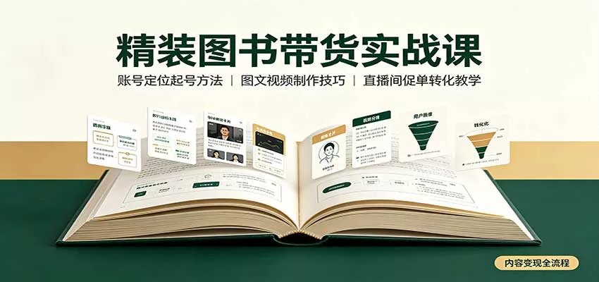 精装图书带货实战课：账号定位起号方法，图文视频制作，促单转化教学 - 来及网络