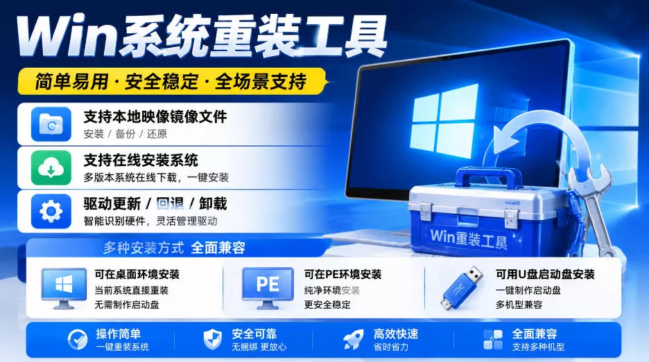 Win系统重装工具，支持本地映像镜像文件安装备份，简单易用-安全稳定-全场景支持 - 来及网络