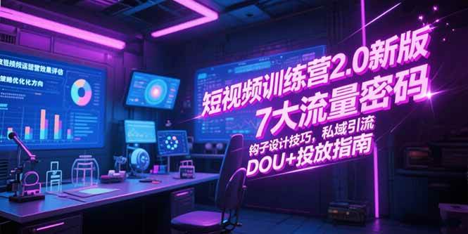 （15255期）短视频训练营2.0新版，7大流量密码/钩子设计技巧/私域引流/DOU+投放指南 - 来及网络