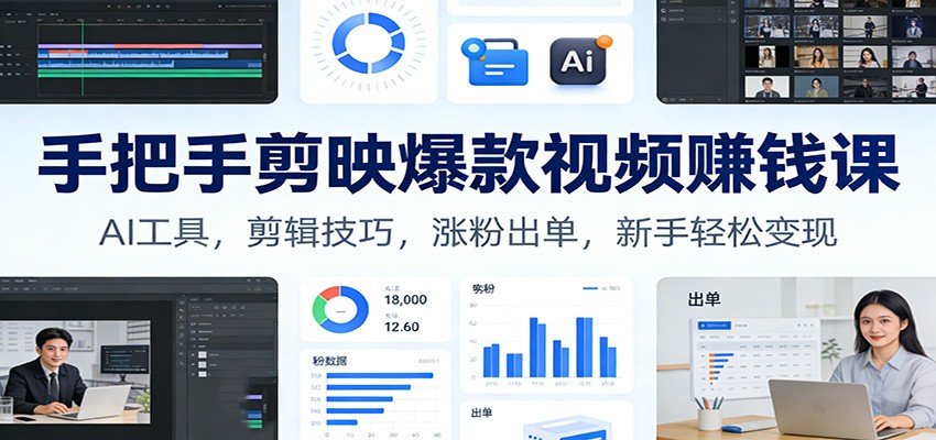 手把手剪映爆款视频赚钱课：AI工具，剪辑技巧，涨粉出单，新手轻松变现 - 来及网络