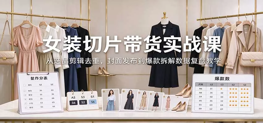 女装切片带货实战课：从选品剪辑去重，封面发布到爆款拆解数据复盘教学 - 来及网络