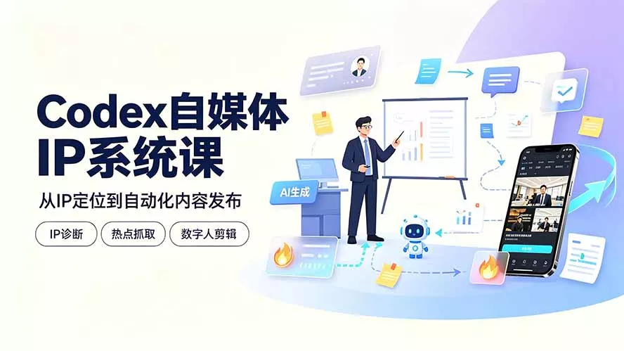 Codex自媒体IP系统课：IP诊断/热点抓取/IP蒸馏 Skill，爆款复刻数字人多平台自动发布教程 - 来及网络