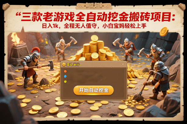 三款老游戏全自动挖金搬砖项目：日入1k，全程无人值守，小白宝妈轻松上手【揭秘】 - 来及网络