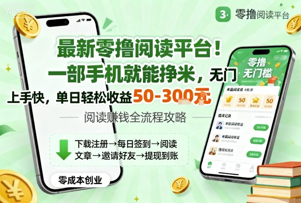 最新零撸阅读平台！一部手机就能挣米，无门槛上手快，单日轻松收益50-3张【揭秘】 - 来及网络
